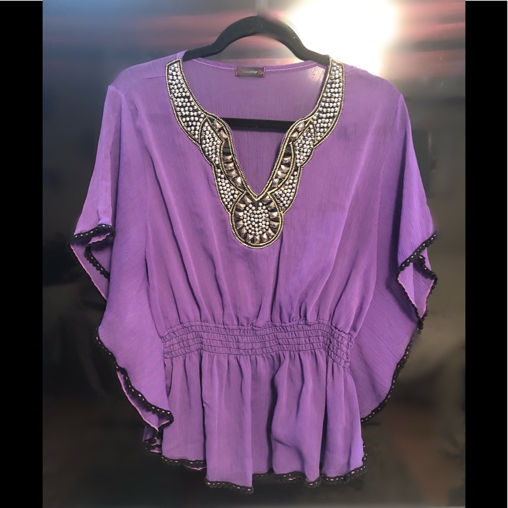 Stonework purple & black blouse size M